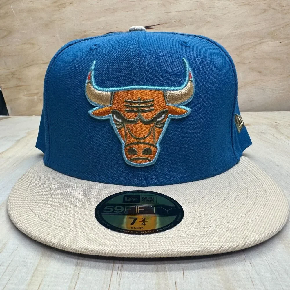 NEW Chicago Bulls New Era 59Fifty Fitted Hat Cap Colorpack Blue Cream Sz 7 3/4